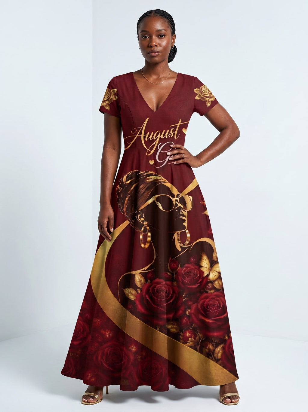 'August Girl Roses' Short Sleeve Maxi Dress