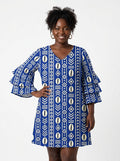 'Oshun' Royal Blue Stacked Ruffle Sleeve Dress