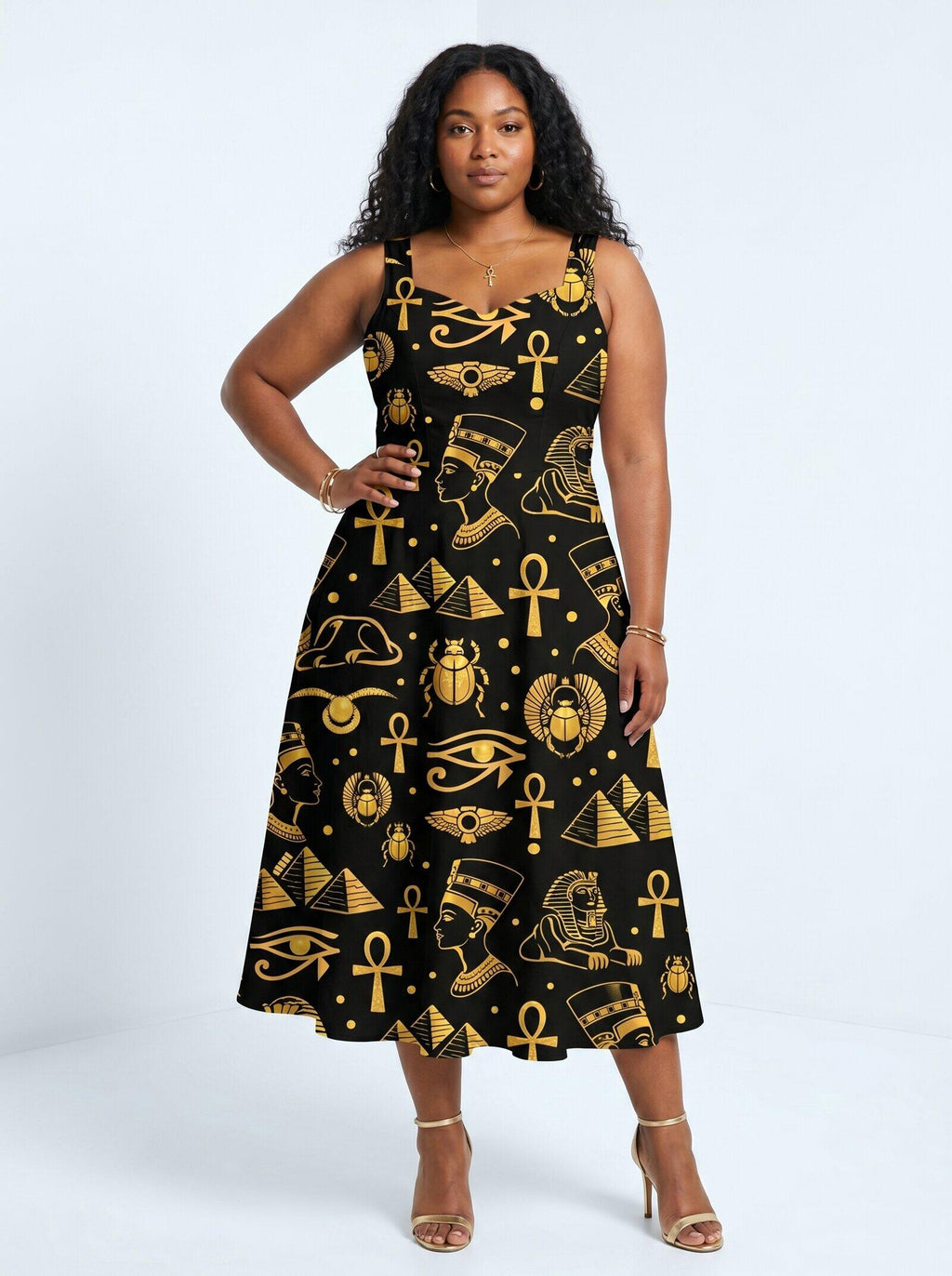 'Nefertiti' Black Gold Cotton Corset Dress