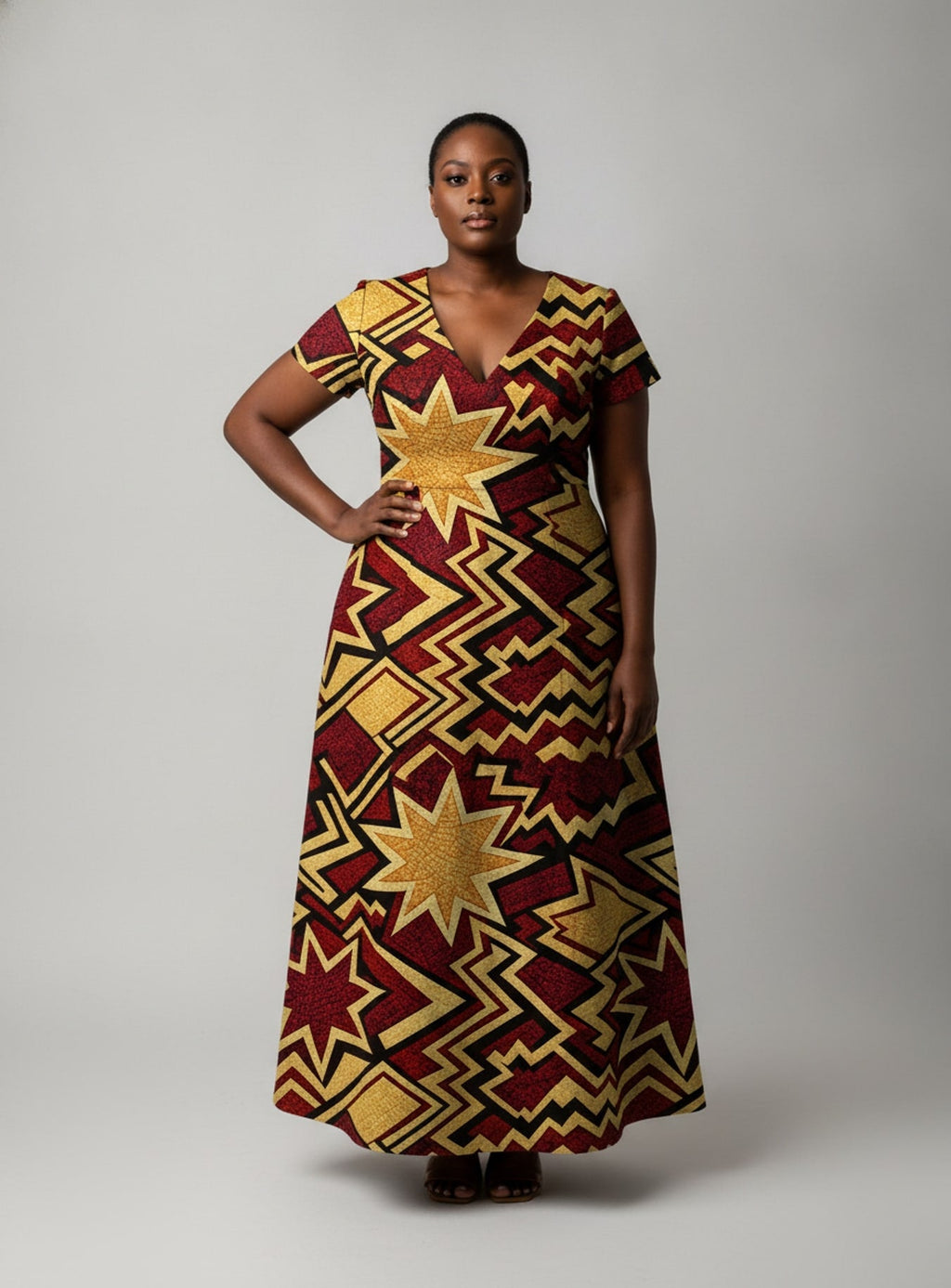 'Burgundy Sheba' Short Sleeve Maxi Dress