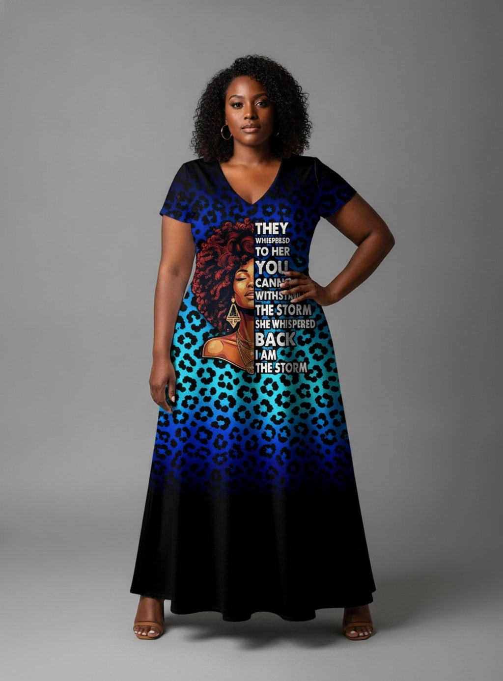 'Unstoppable' Sapphire Leopard' Short Sleeve Maxi Dress