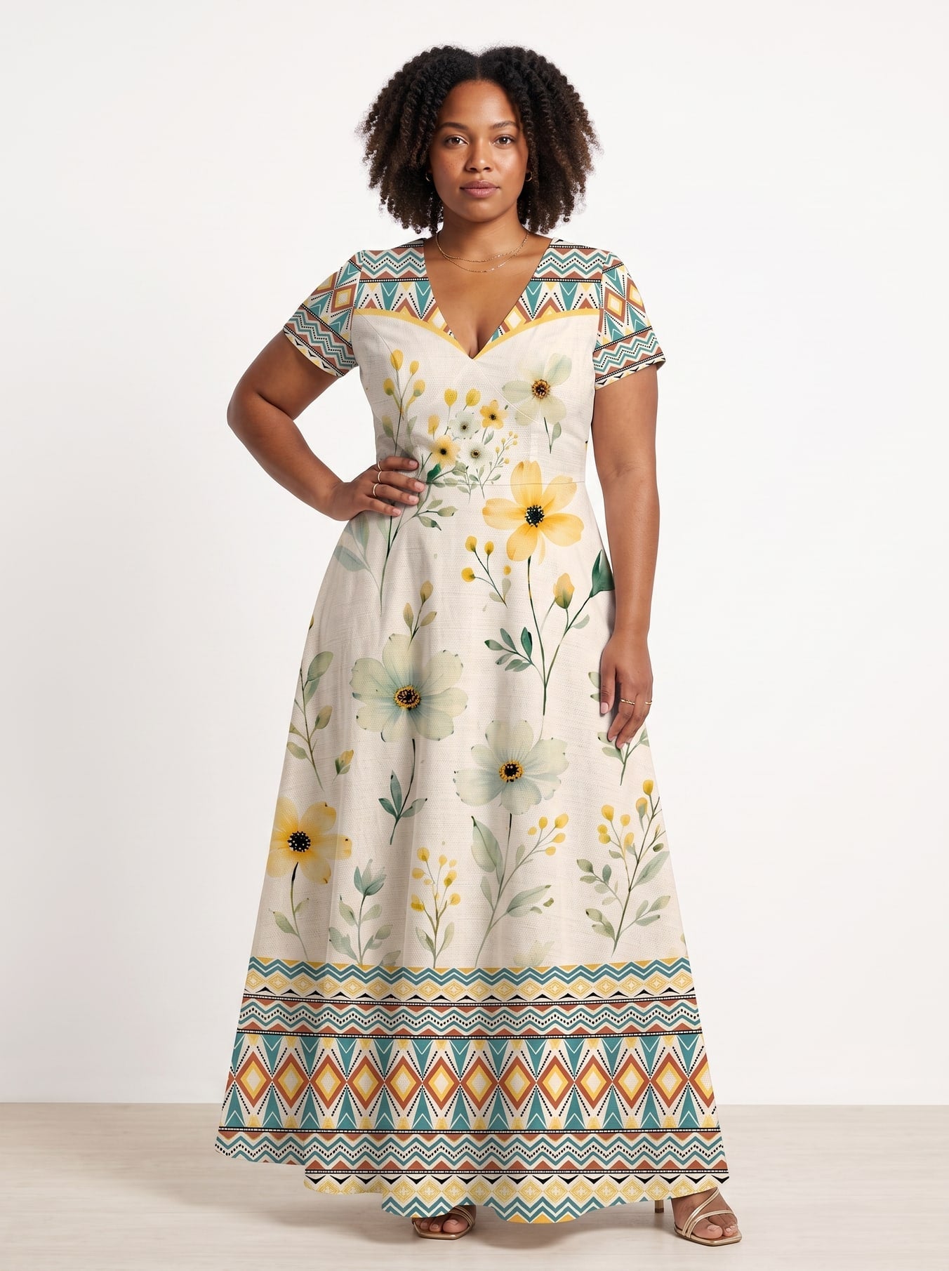'Alizeti' Short Sleeve Maxi Dress