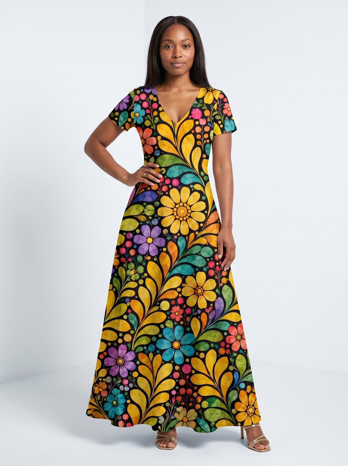 'Njano' Short Sleeve Maxi Dress