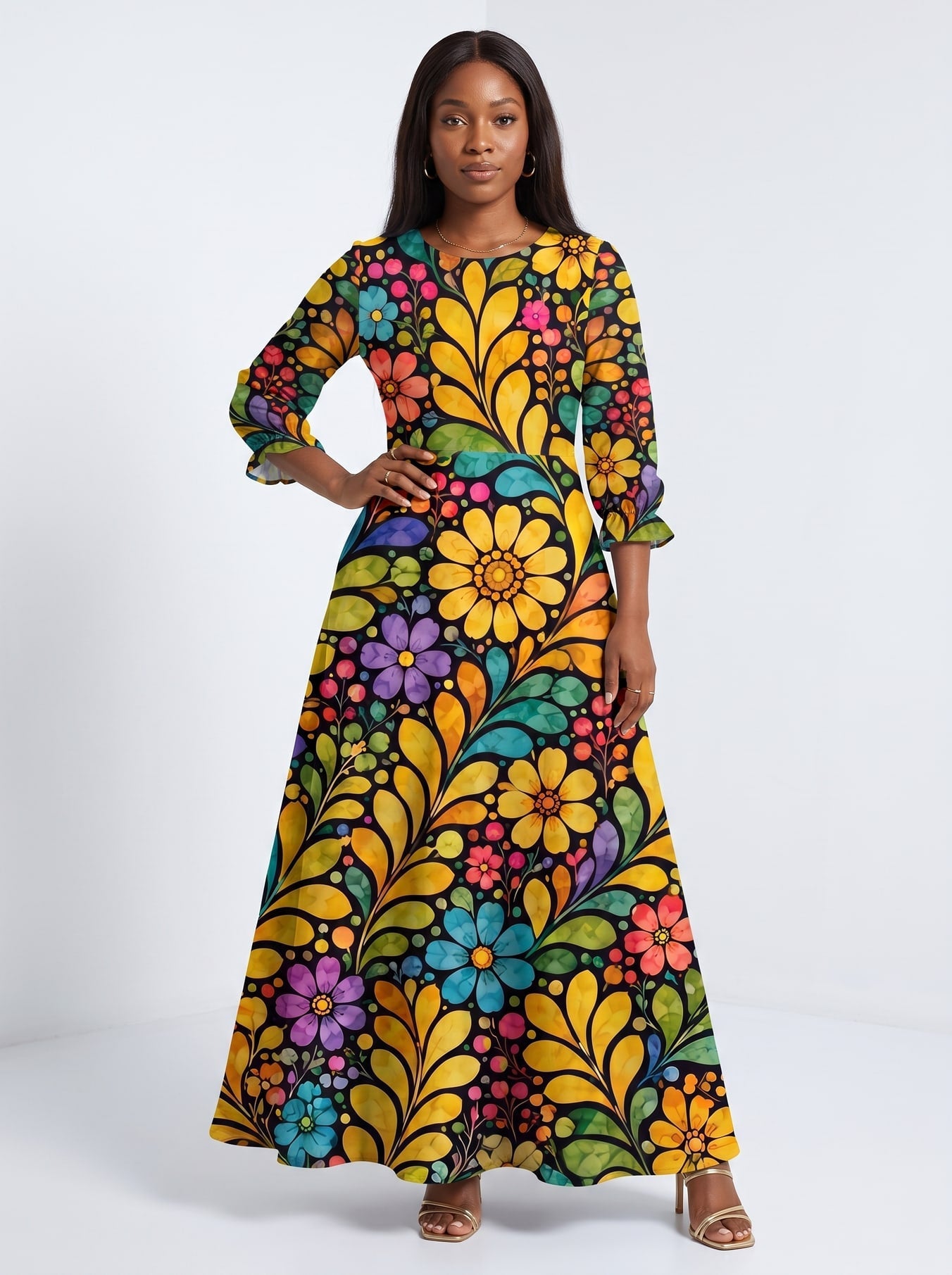 'Njano' Long Sleeve Maxi Dress
