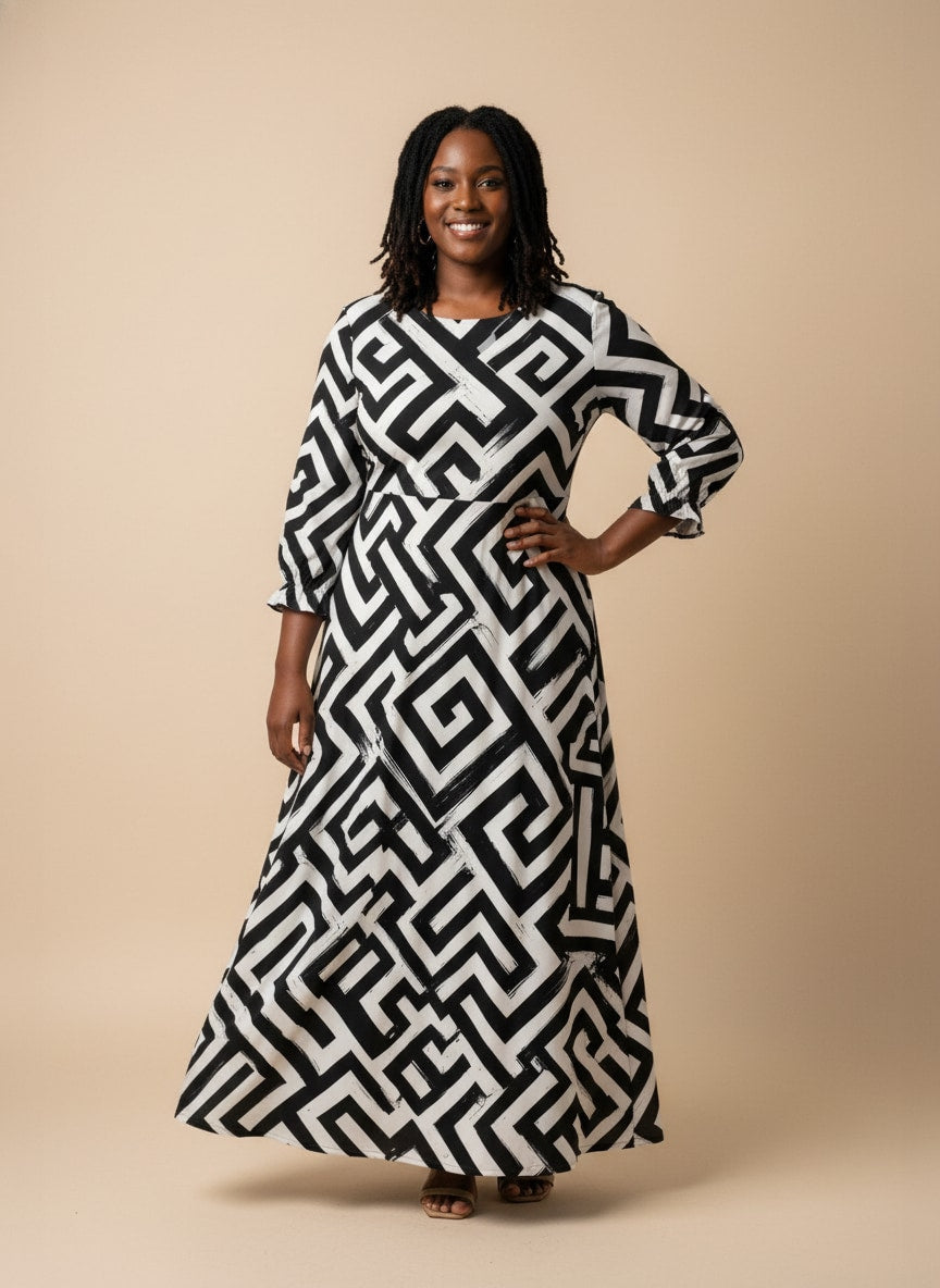 'Zamu' Long Sleeve Maxi Dress