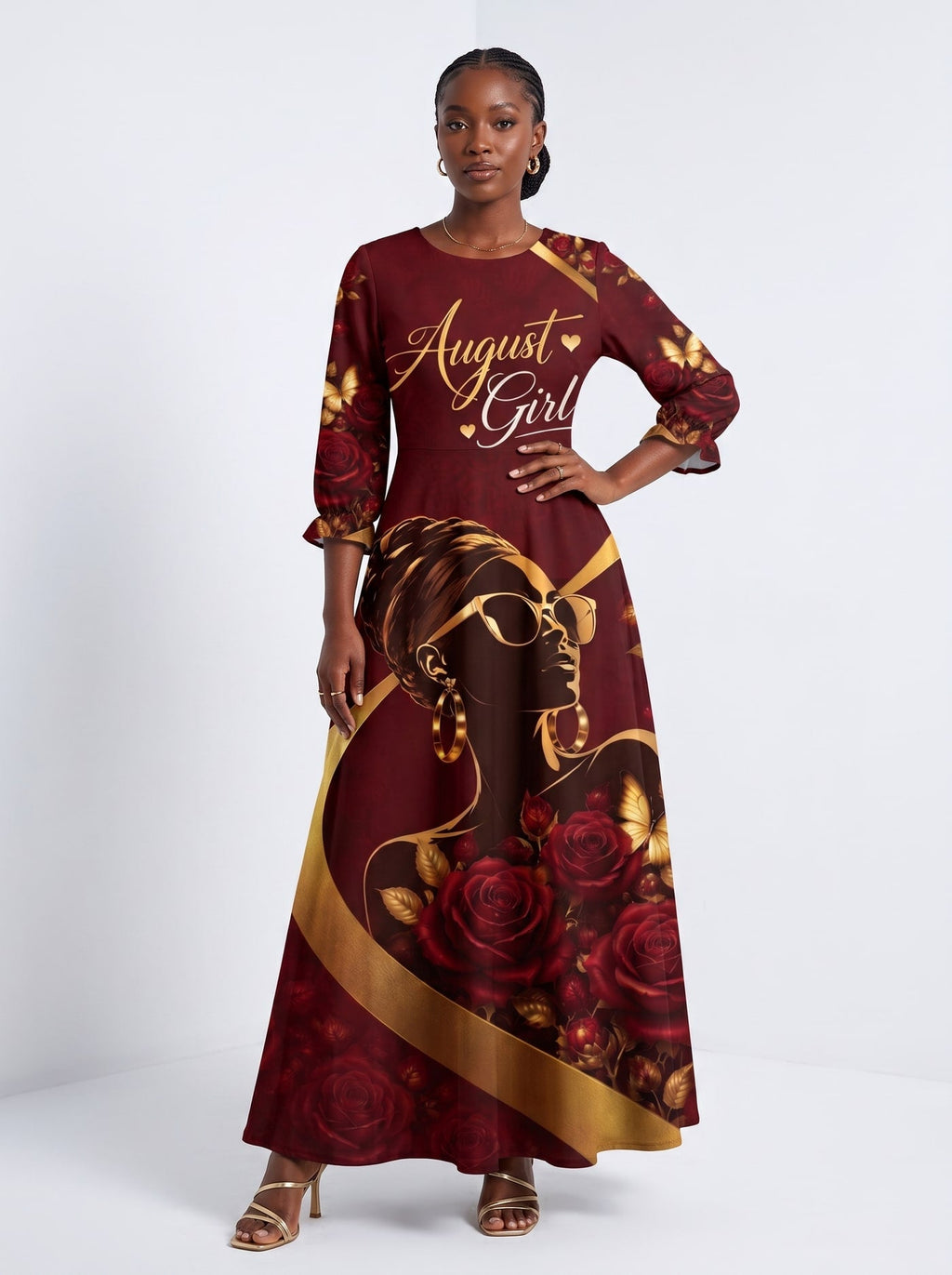'August Girl Roses' Long Sleeve Maxi Dress