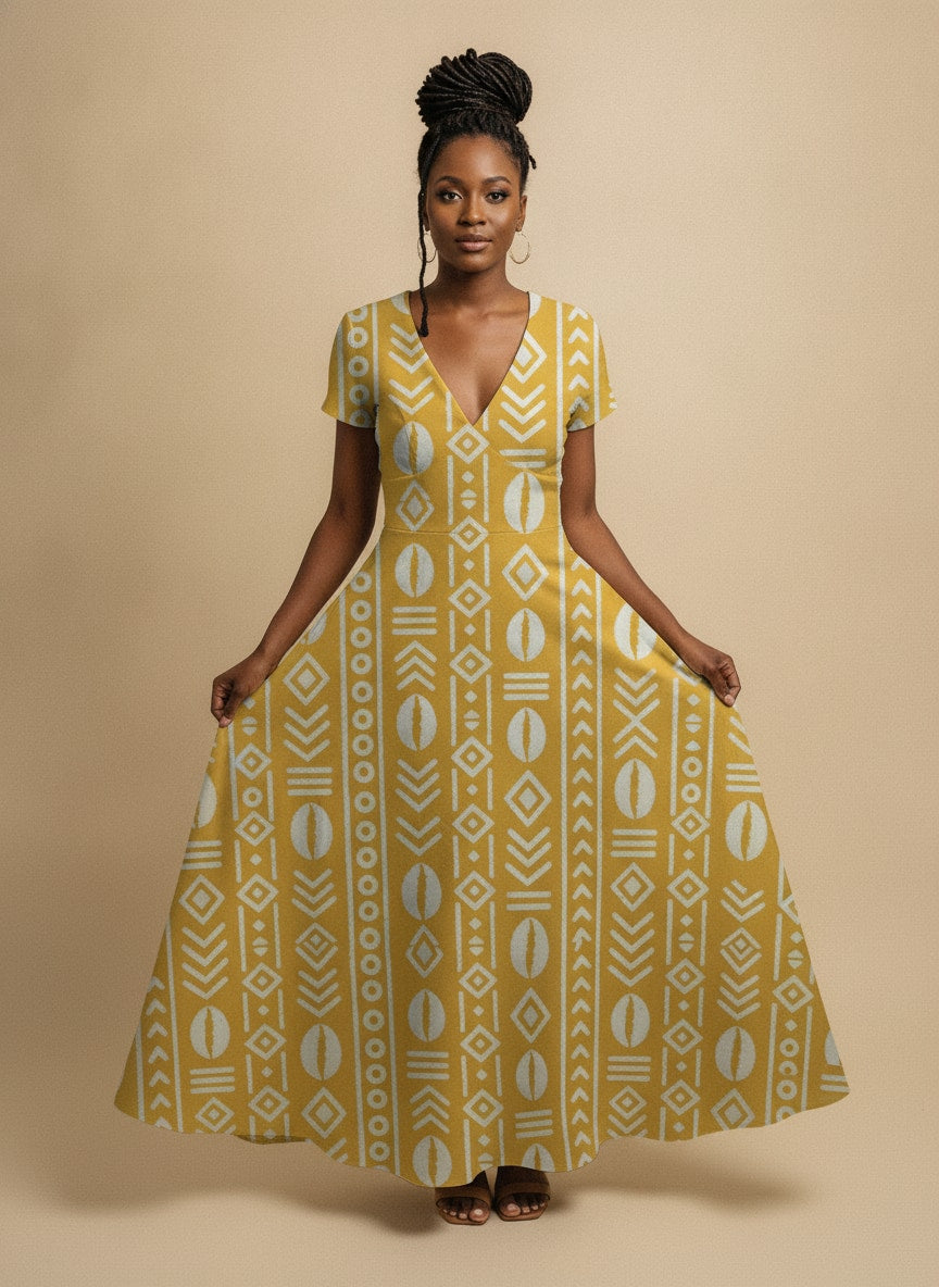'Oshun Dhahabu' Short Sleeve Maxi Dress