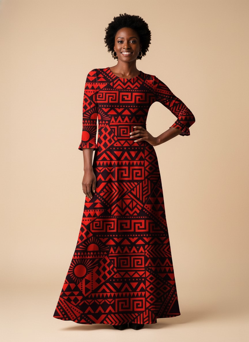 'Shaka' Burgundy Long Sleeve Maxi Dress