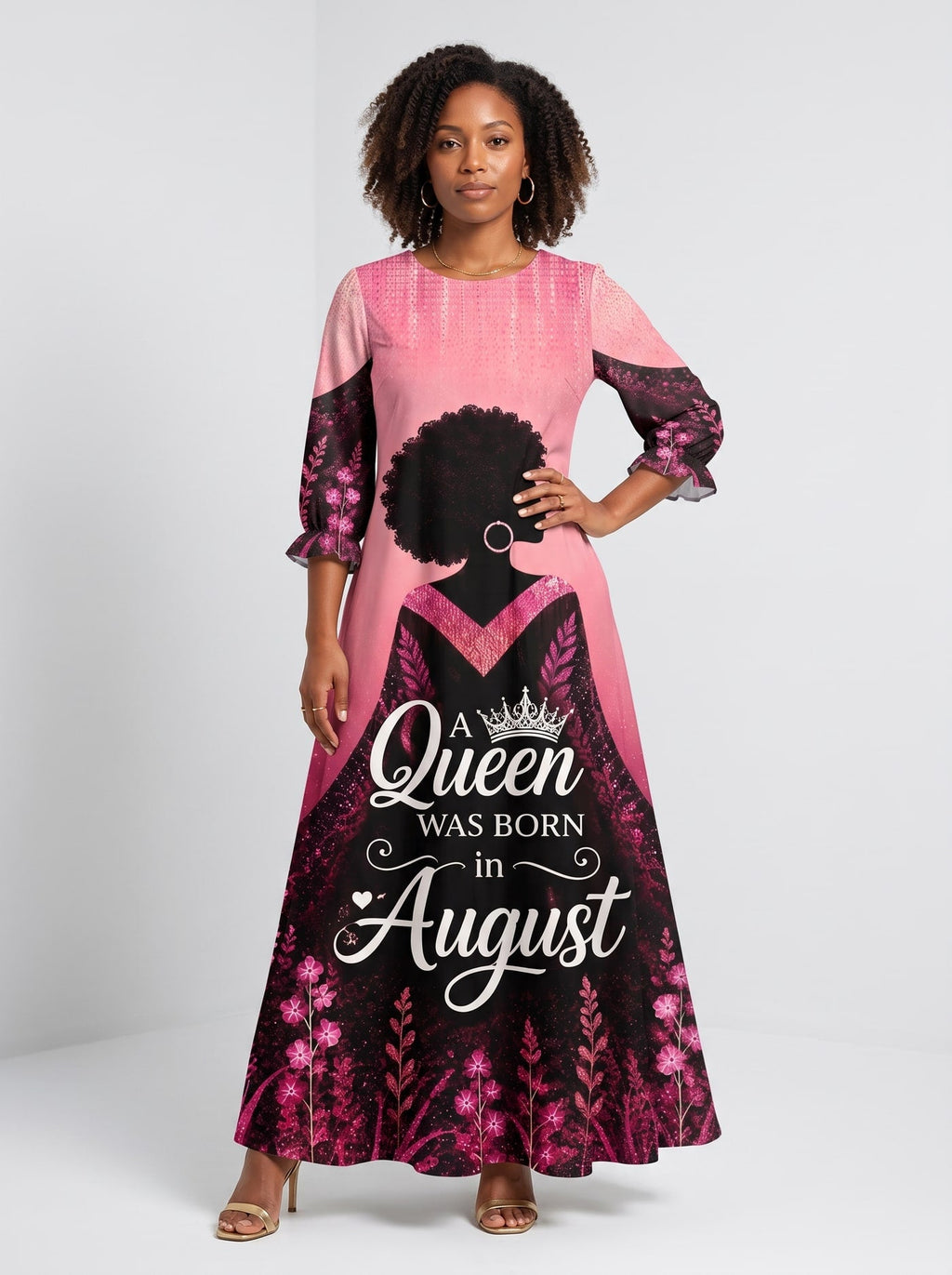 'August Queen Pink' Long Sleeve Maxi Dress