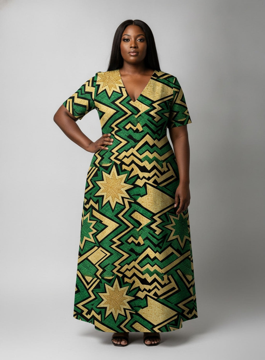 'Emerald Sheba' Short Sleeve Maxi Dress