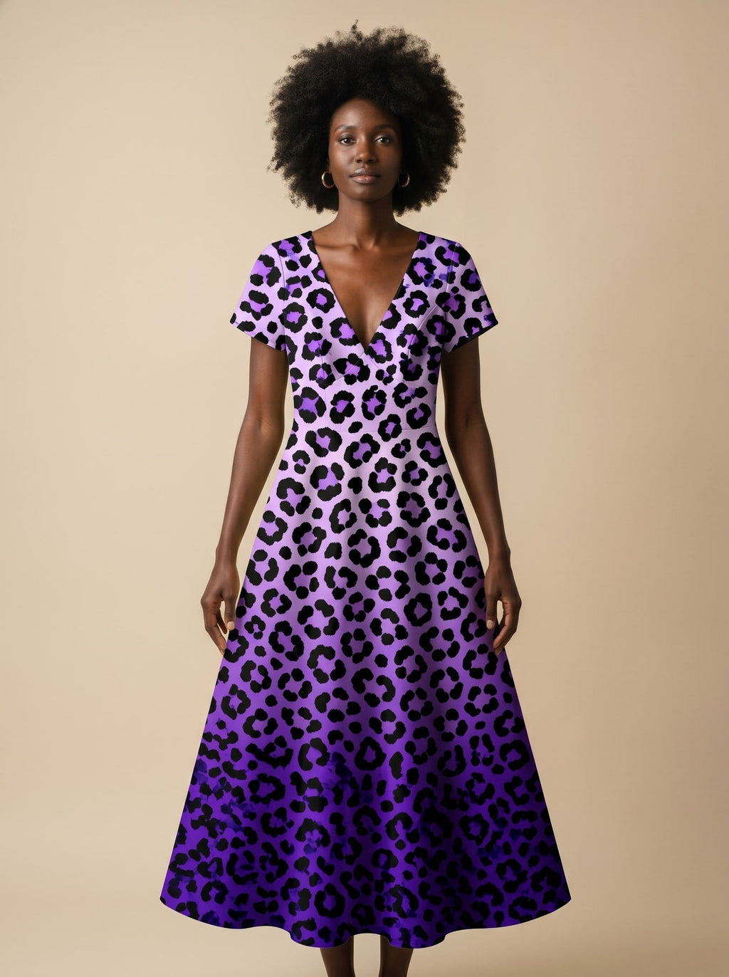 'Unstoppable' Amethyst Leopard Short Sleeve Maxi Dress