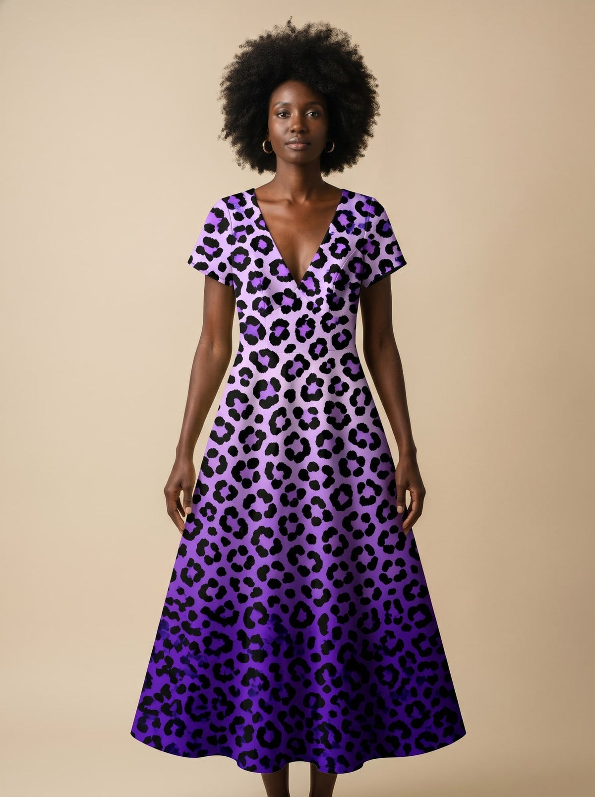 'Unstoppable' Amethyst Leopard Short Sleeve Maxi Dress