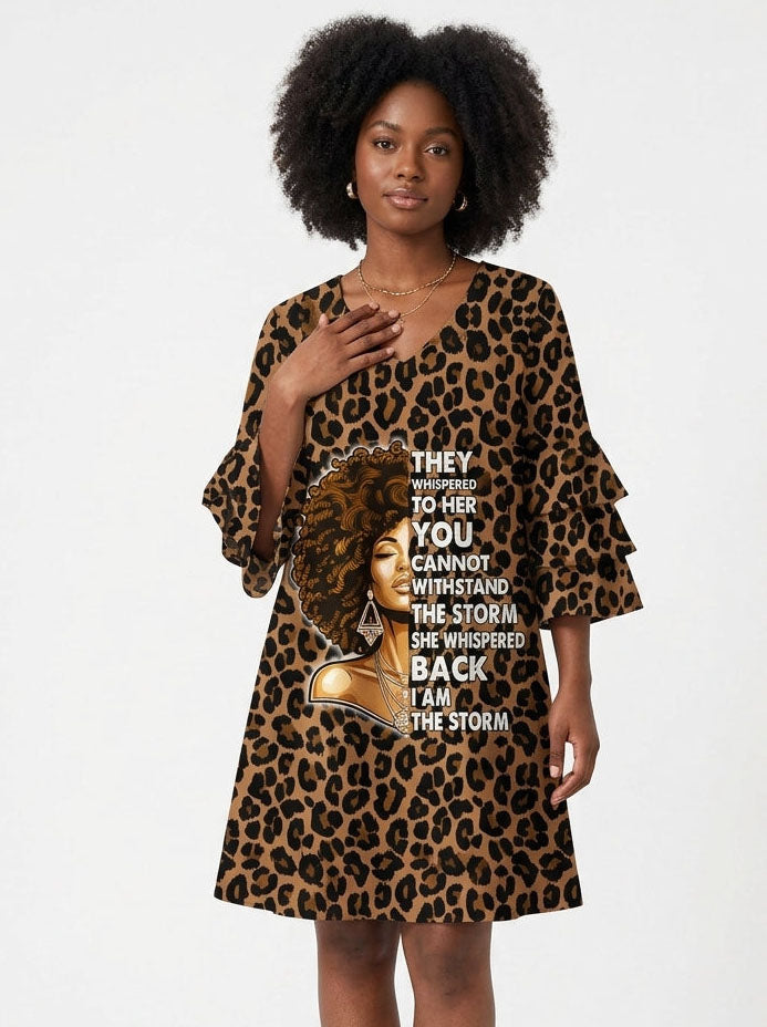 'Unstoppable' Brown Leopard Stacked Ruffle Sleeve Dress