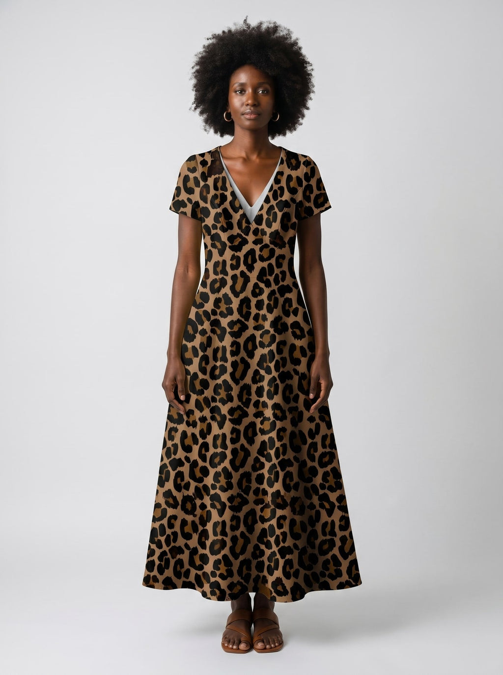 'Unstoppable' Brown Leopard Short Sleeve Maxi Dress