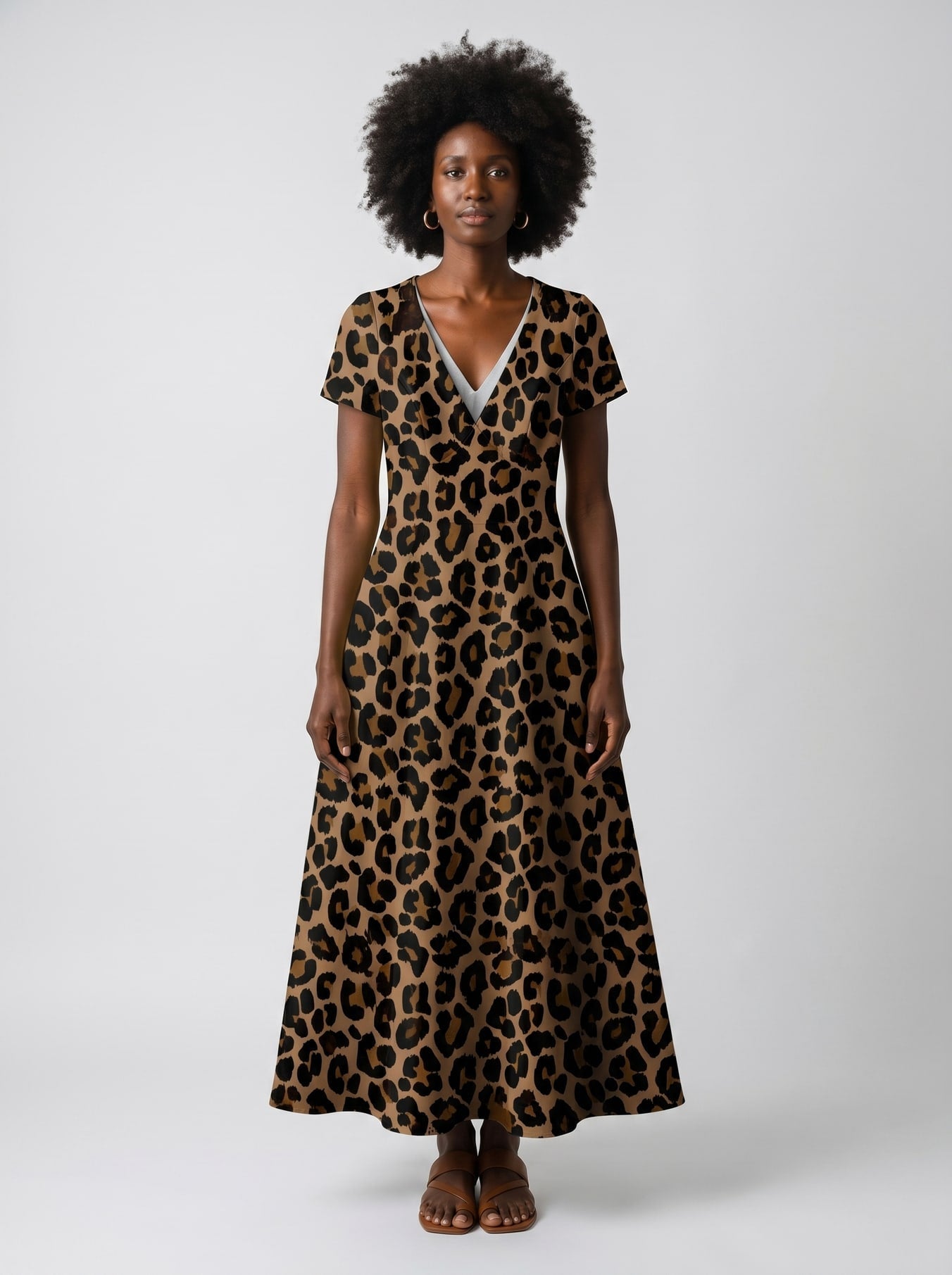 'Unstoppable' Brown Leopard Short Sleeve Maxi Dress