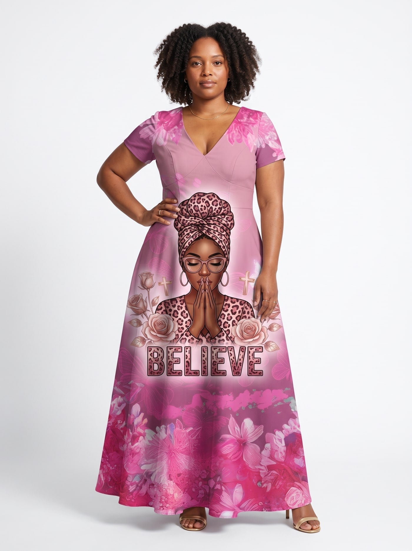 'Imani' Wild Rose Short Sleeve Maxi Dress