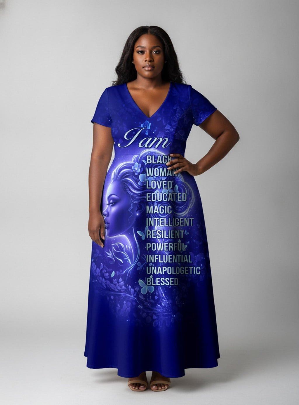 Black Woman Loved Short Sleeve Maxi Dress