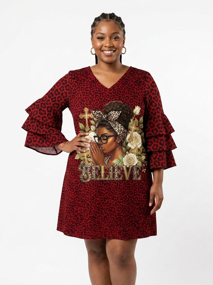 'Imani' Rouge Stacked Ruffle Sleeve Dress