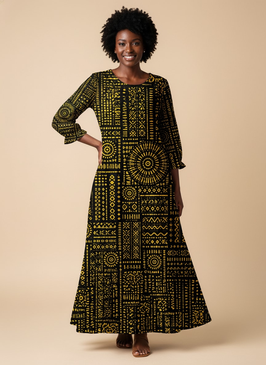 'Lamu' Long Sleeve Maxi Dress