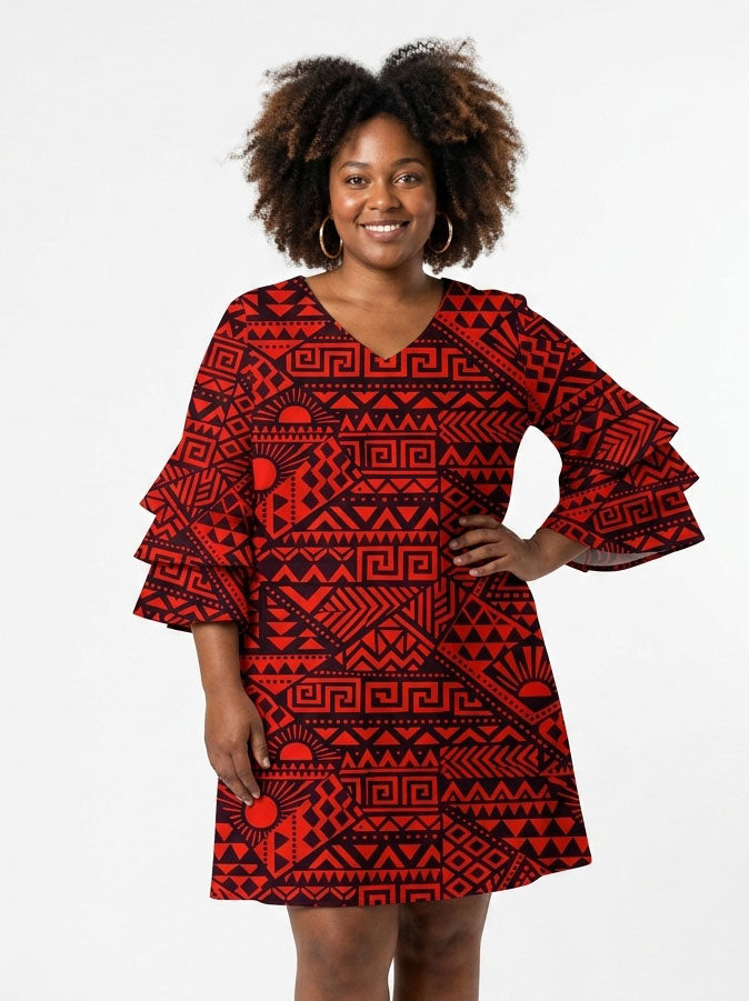 'Shaka' Burgundy Stacked Ruffle Sleeve Dress