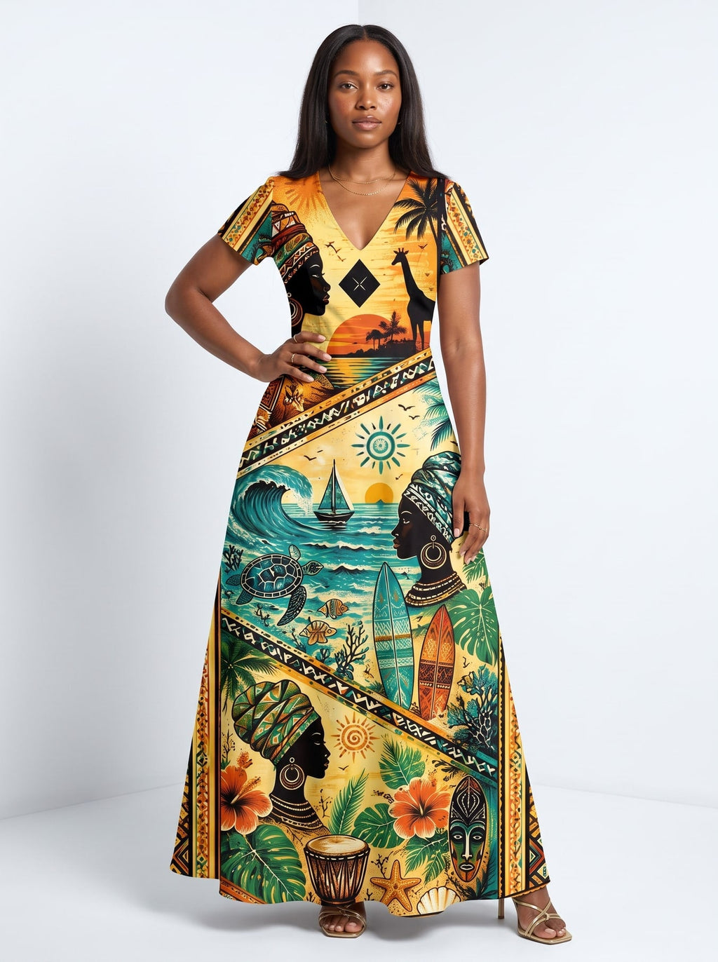 'Safari' Short Sleeve Maxi Dress