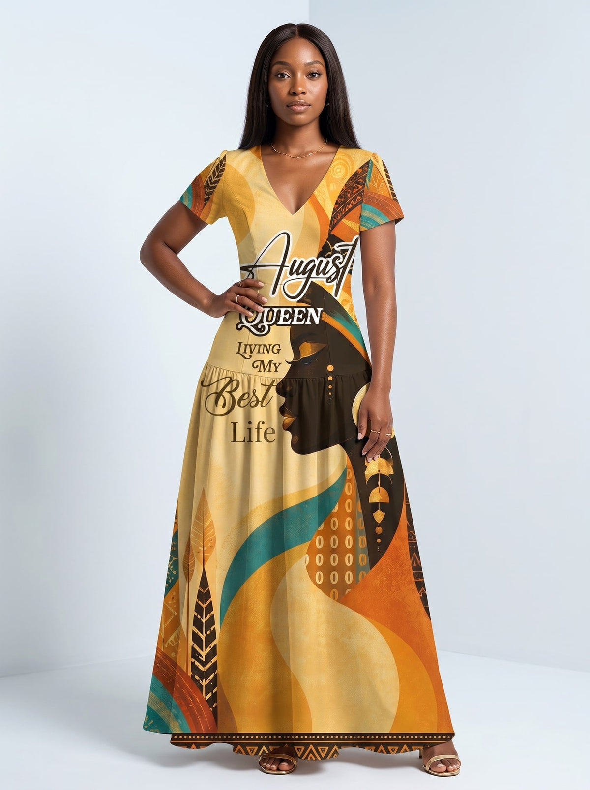 'August Queen Best Life' Short Sleeve Maxi Dress