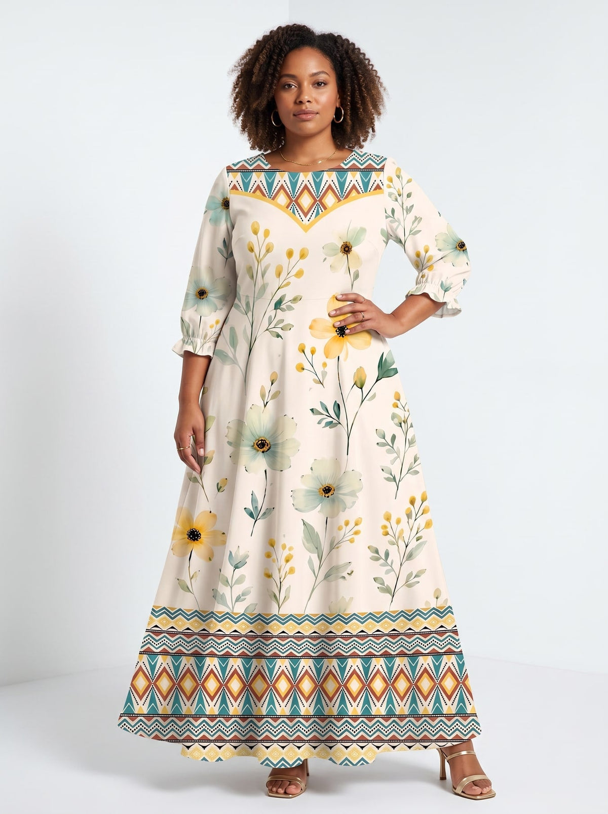 'Alizeti' Long Sleeve Maxi Dress