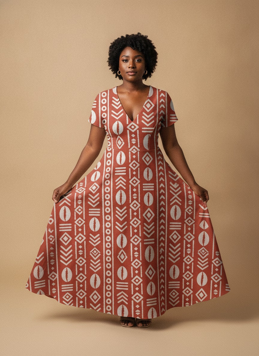 'Oshun Kijani' Short Sleeve Maxi Dress
