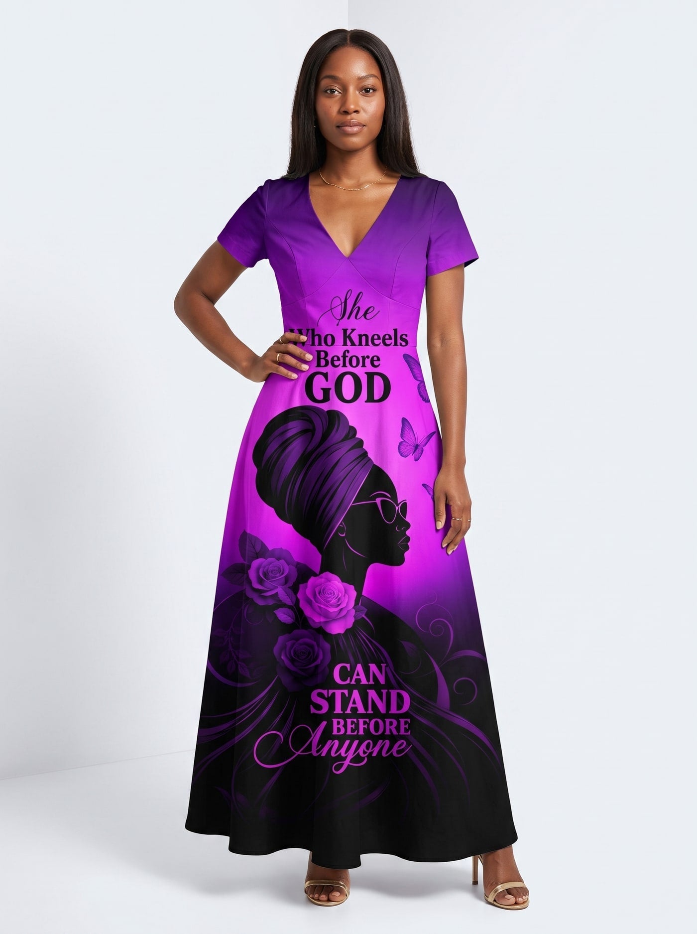 'Selah' Purple Short Sleeve Maxi Dress