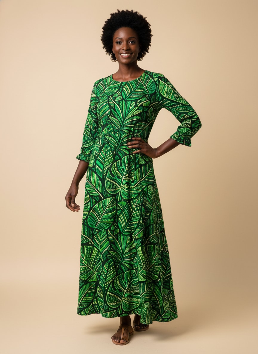 'Asili' Emerald Long Sleeve Maxi Dress