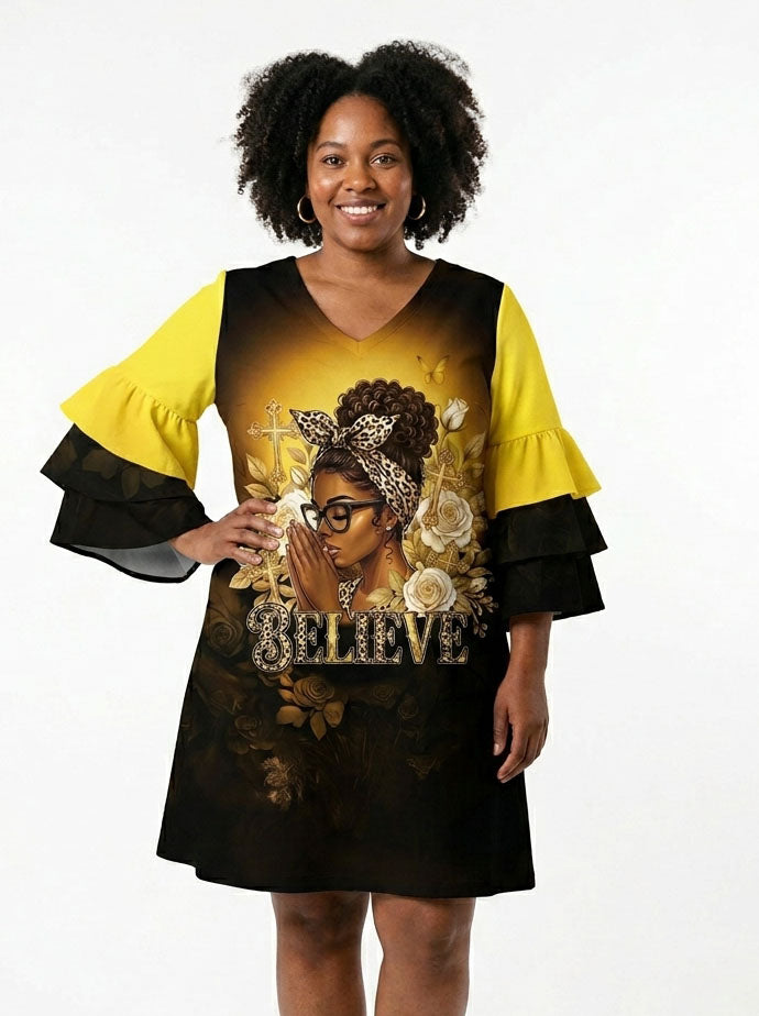 'Imani' Amber Stacked Ruffle Sleeve Dress