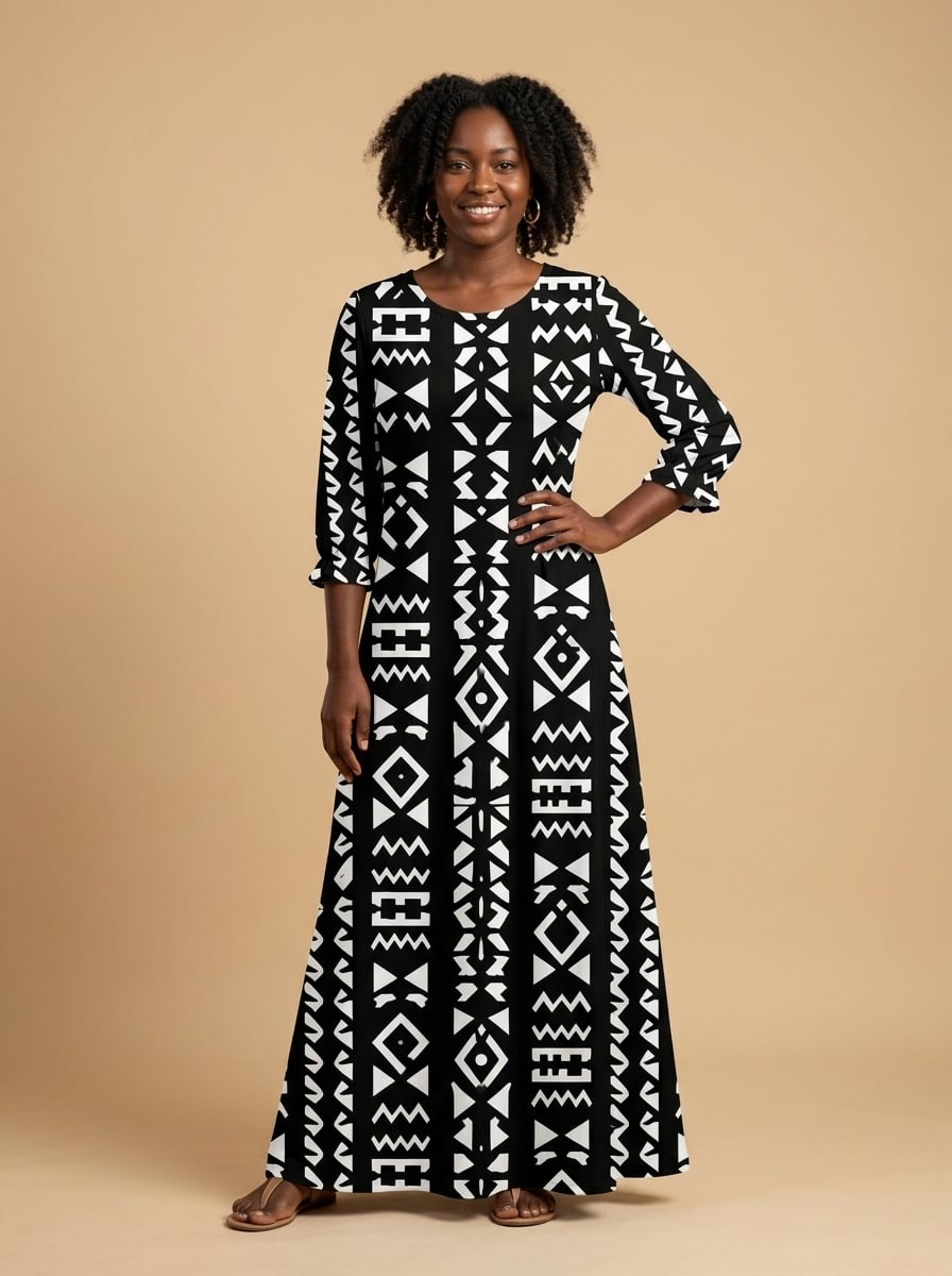 'Kuba' Long Sleeve Maxi Dress