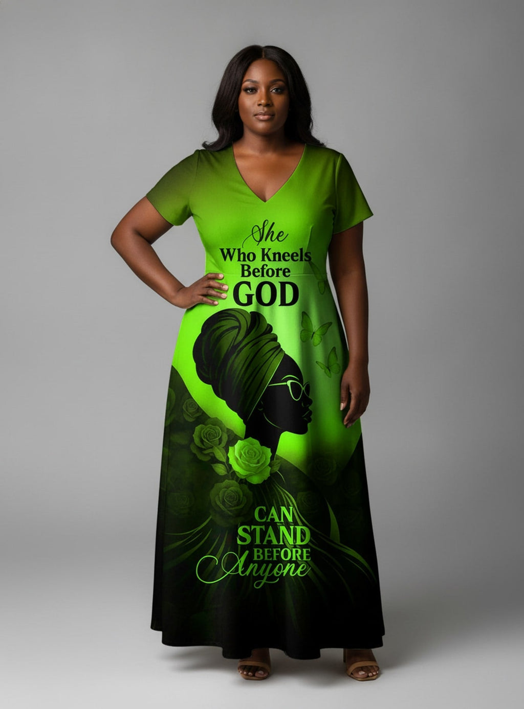 'Selah' Green' Short Sleeve Maxi Dress