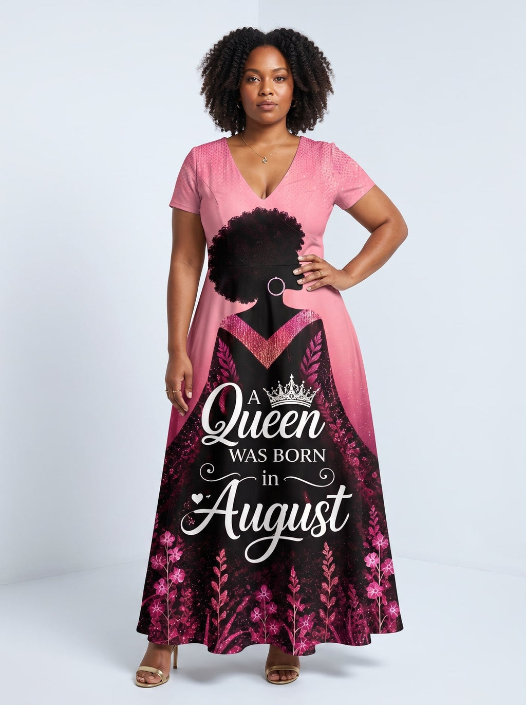 'August Queen Pink' Short Sleeve Maxi Dress