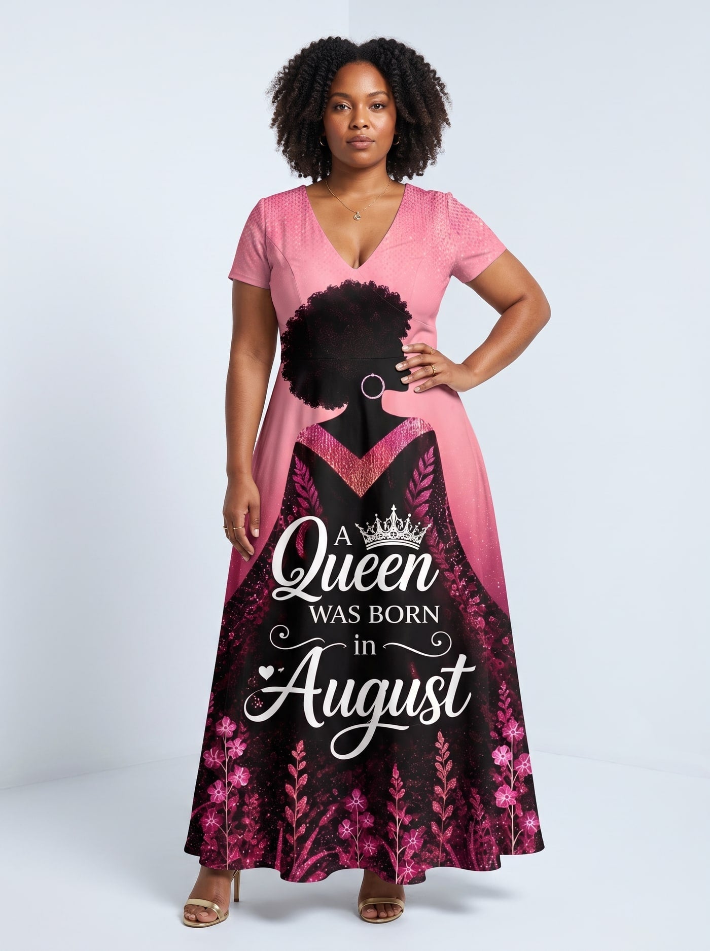 'August Queen Pink' Short Sleeve Maxi Dress