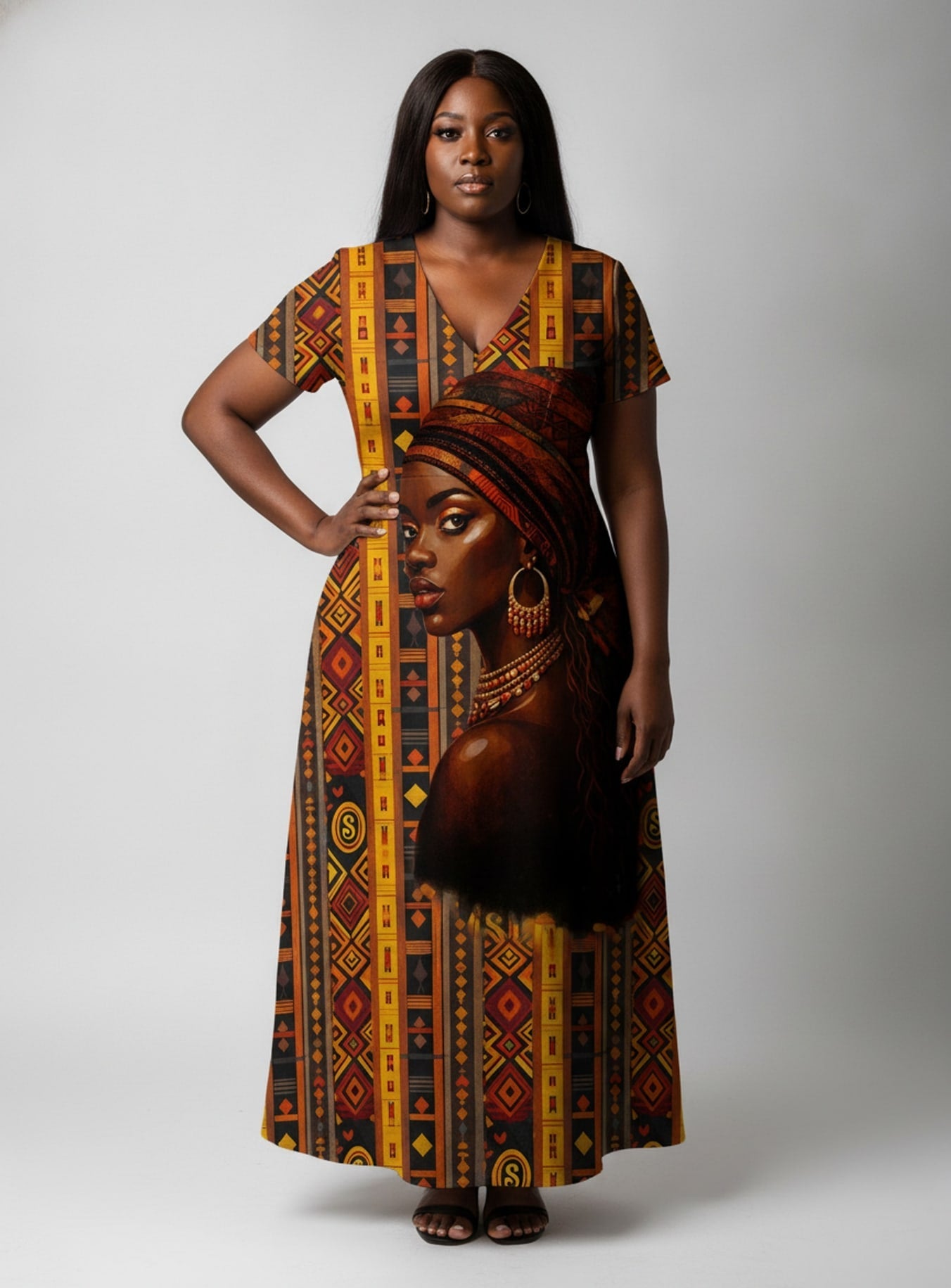 'Melanin Radiance' Short Sleeve Maxi Dress