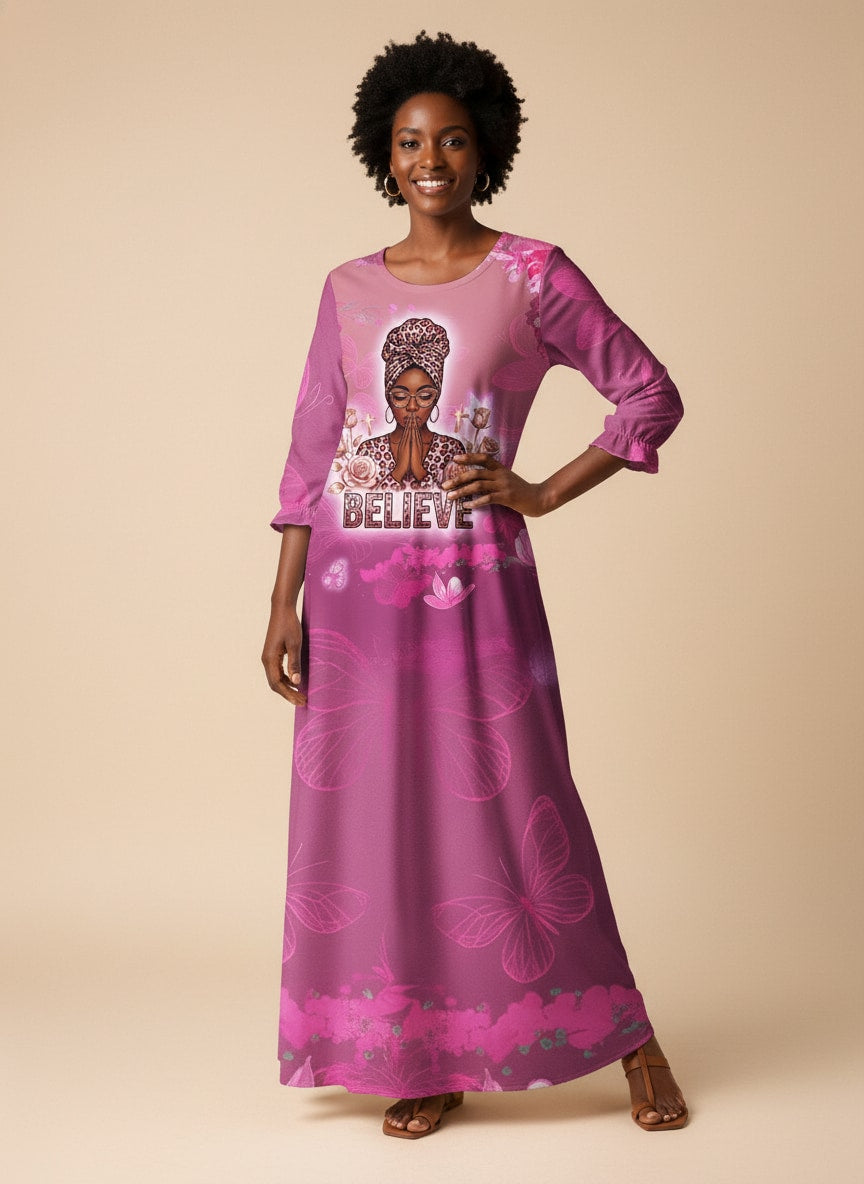 'Imani' Wild Rose Long Sleeve Maxi Dress