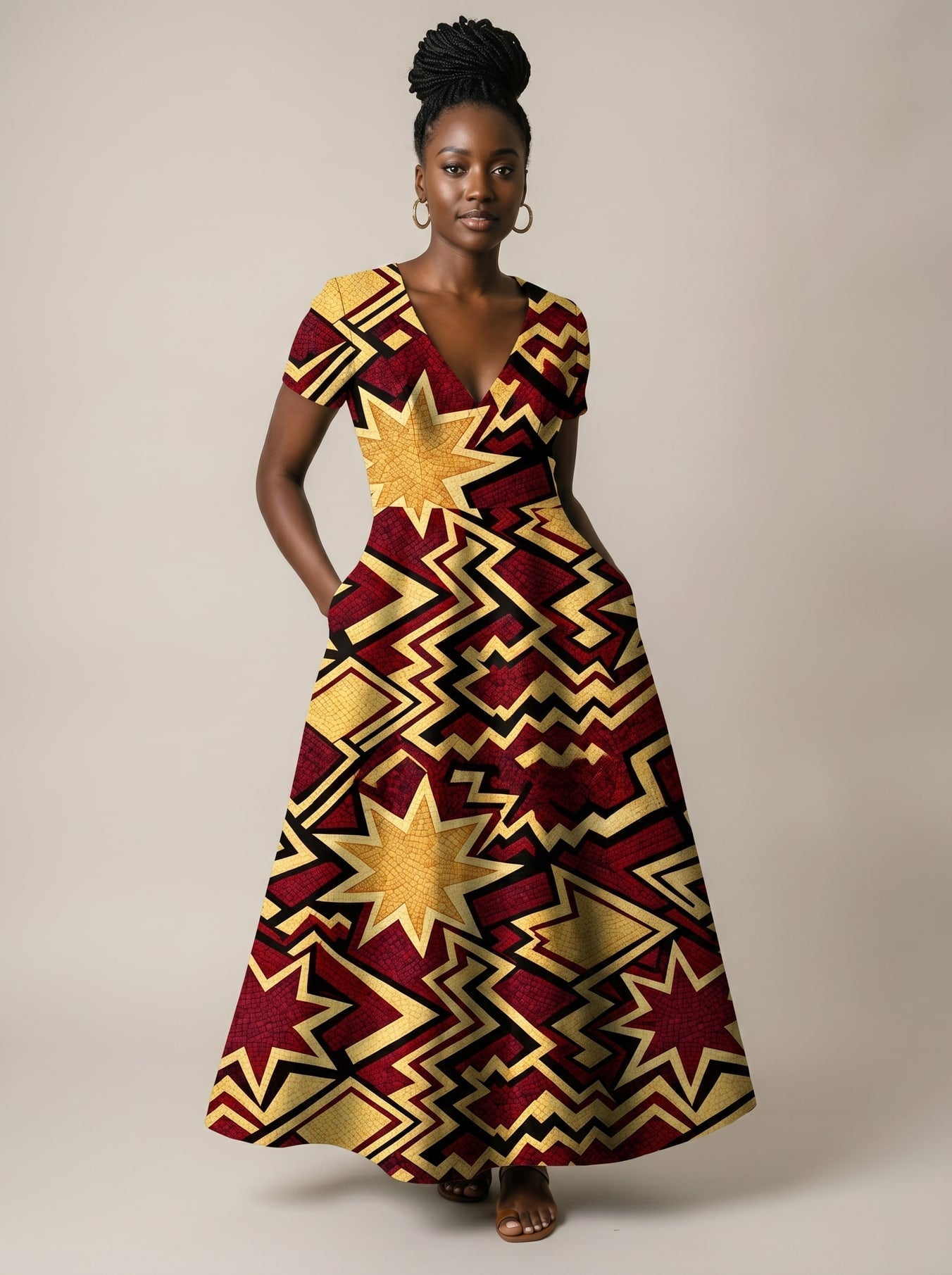 'Burgundy Sheba' Short Sleeve Maxi Dress
