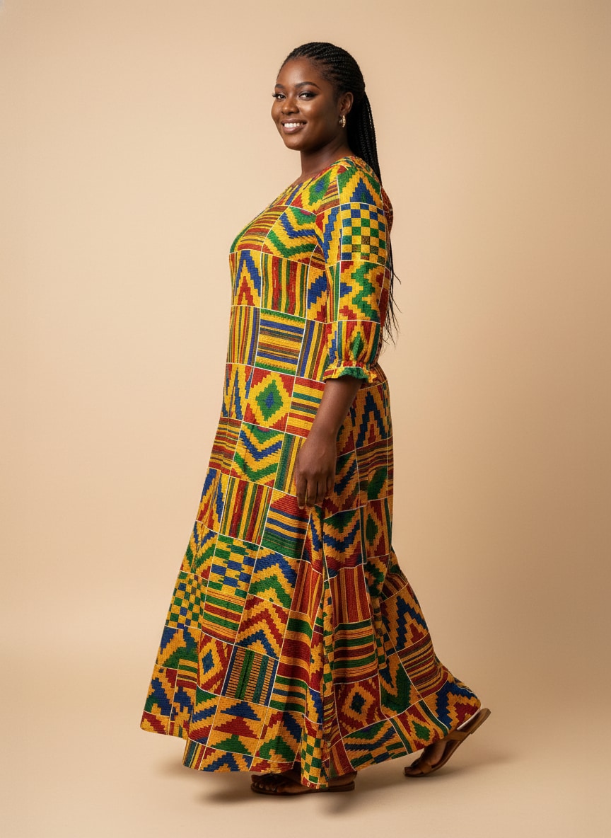 'Kumasi' Long Sleeve Maxi Dress