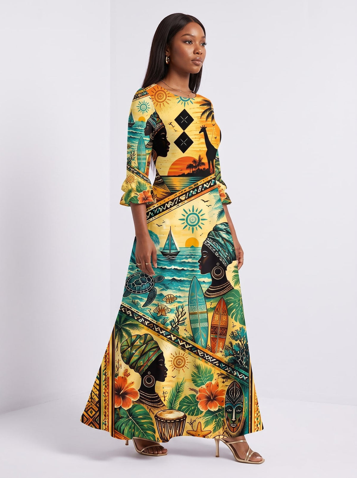 'Safari' Long Sleeve Maxi Dress