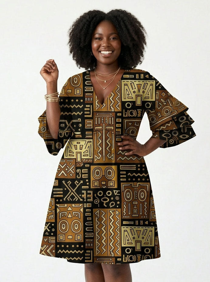 'Sankofa' Stacked Ruffle Sleeve Dress