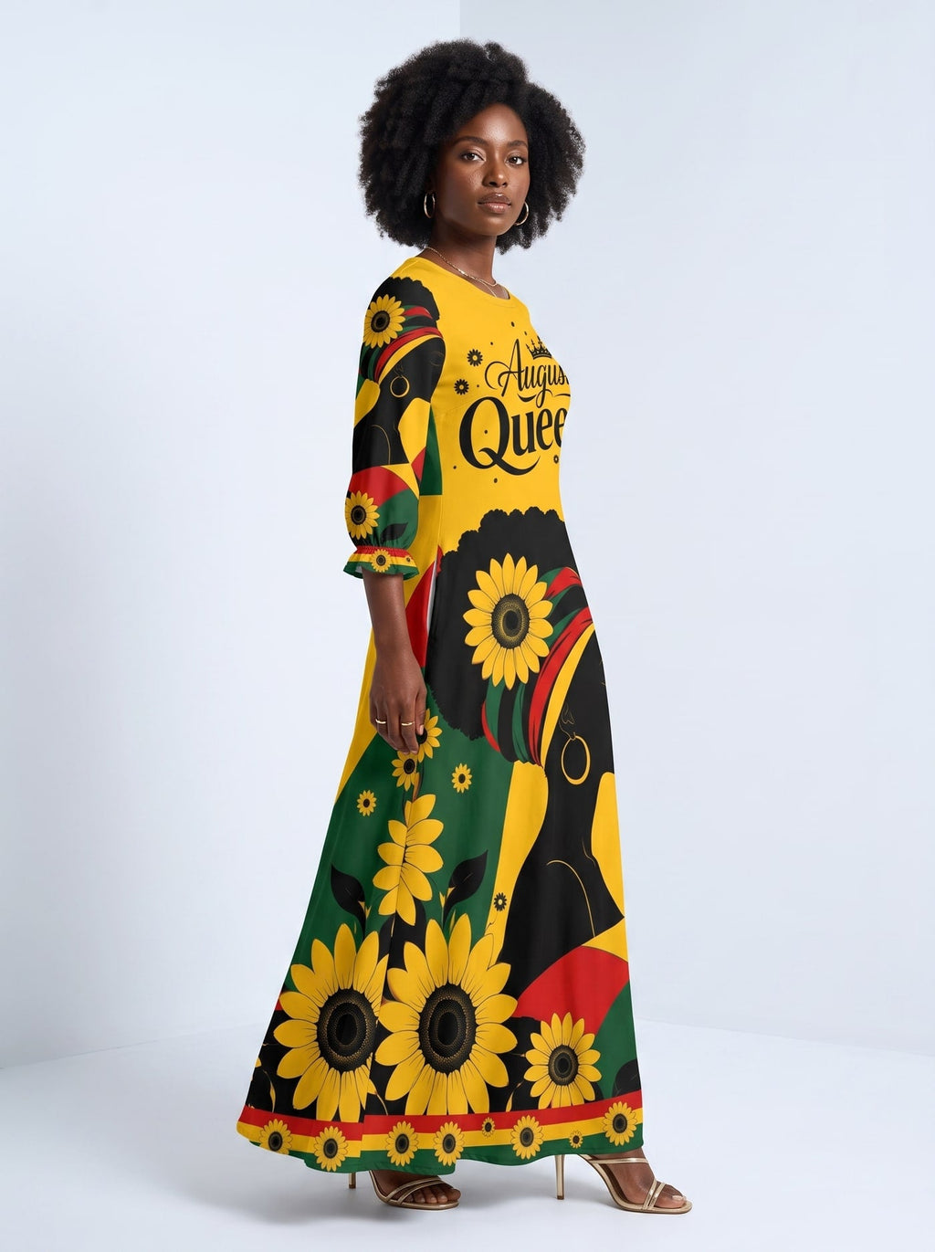 'August Queen Sunflower' Long Sleeve Maxi Dress