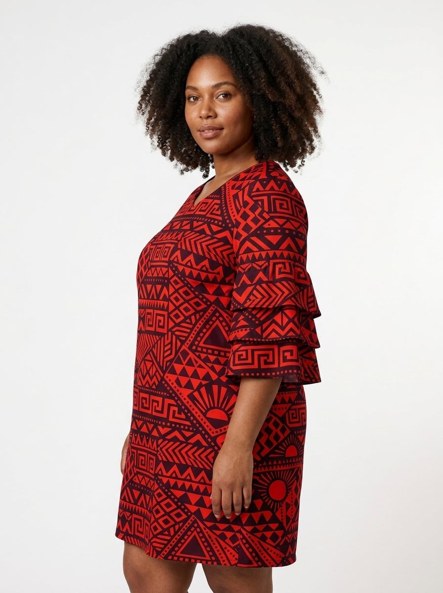 'Shaka' Burgundy Stacked Ruffle Sleeve Dress
