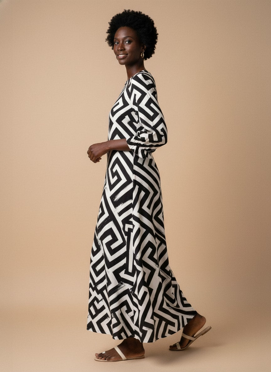 'Zamu' Long Sleeve Maxi Dress