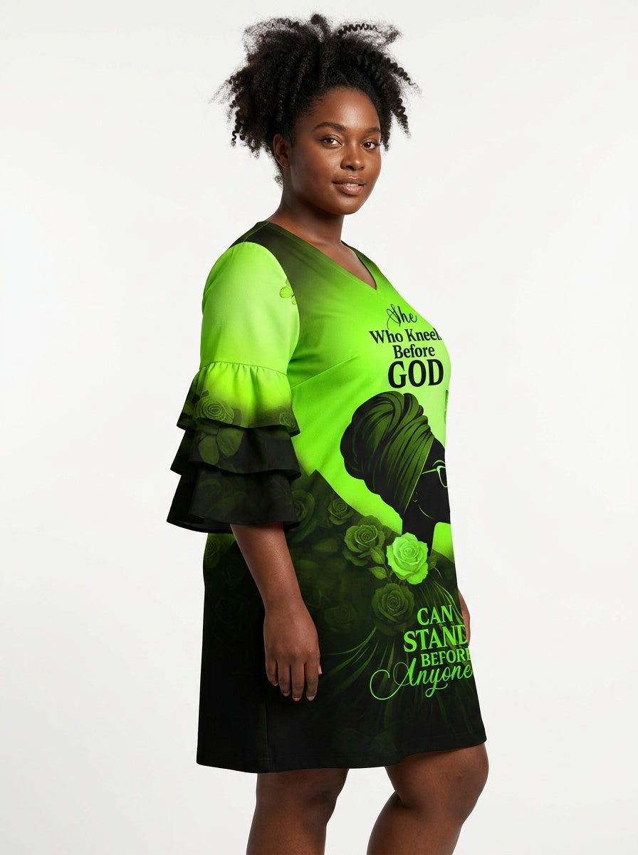 'Selah' Green Stacked Ruffle Sleeve Dress