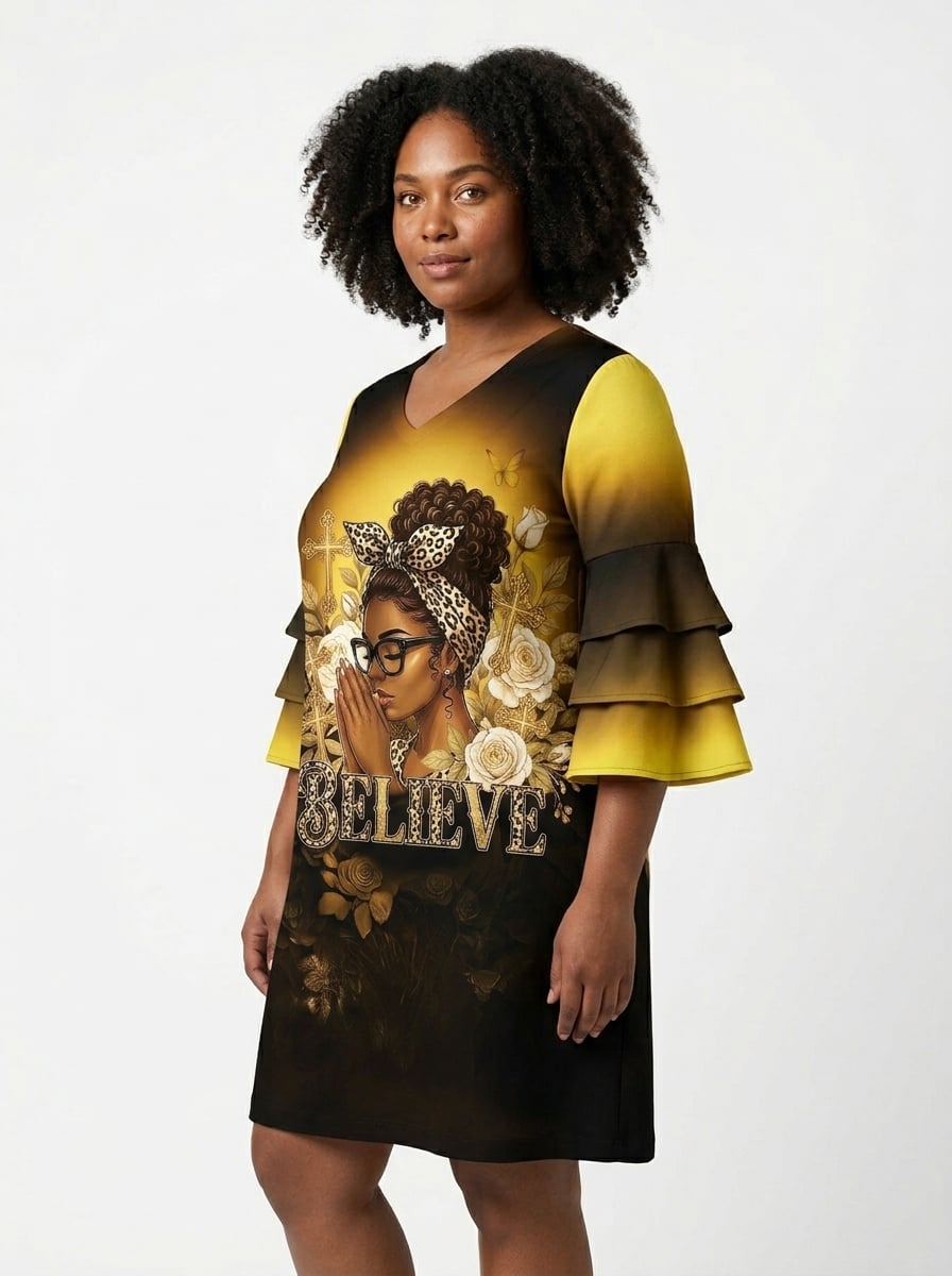 'Imani' Amber Stacked Ruffle Sleeve Dress