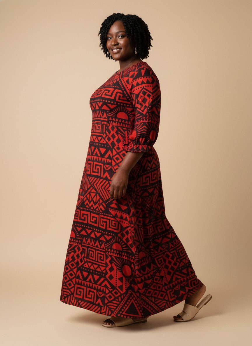 'Shaka' Burgundy Long Sleeve Maxi Dress
