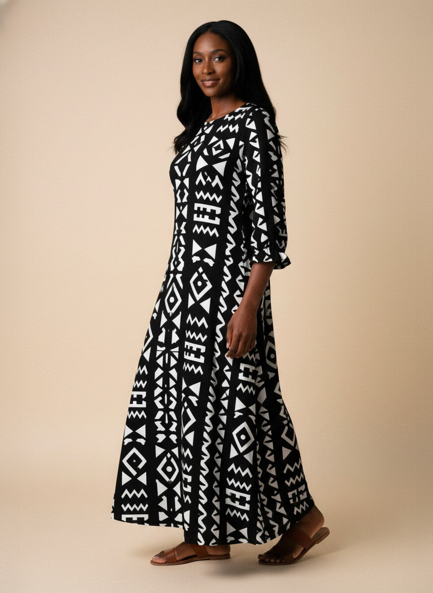 'Kuba' Long Sleeve Maxi Dress