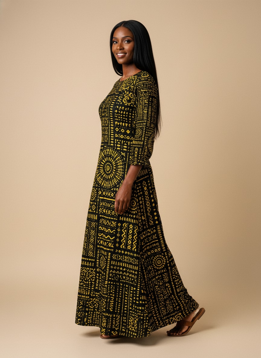 'Lamu' Long Sleeve Maxi Dress