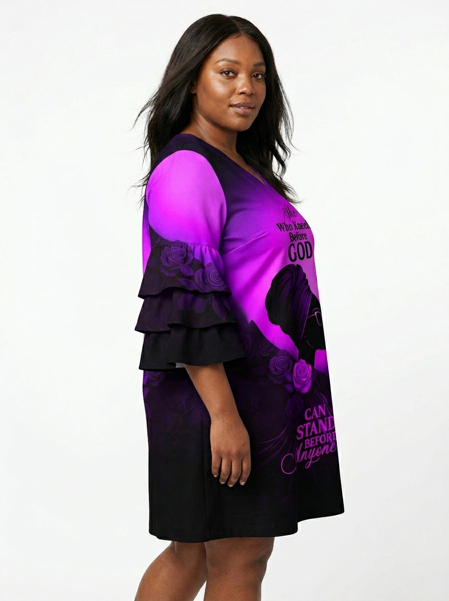 'Selah' Purple Stacked Ruffle Sleeve Dress
